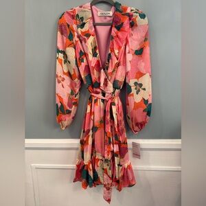 Taylor Orange and Pink Floral Wrap Dress